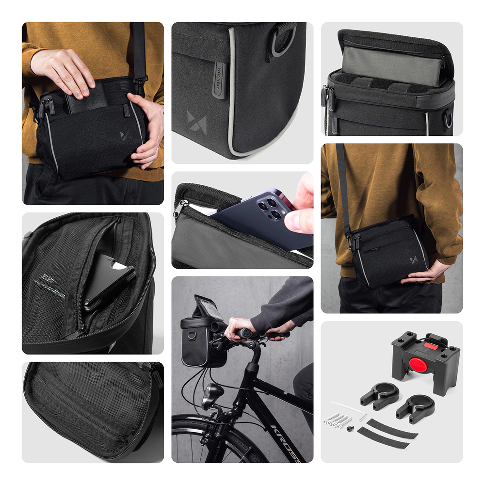 Wozinsky Handlebar Bag Bike Shoulder Bag Black (WBHBB-01)