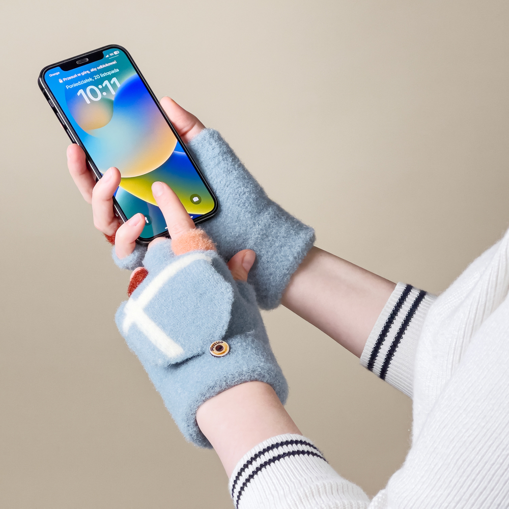 Women's/children's winter telephone gloves - blue