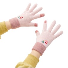 Women's winter telephone gloves with a snowman and a Christmas tree - pink
