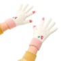 Women's winter telephone gloves with a snowman and a Christmas tree - white and pink
