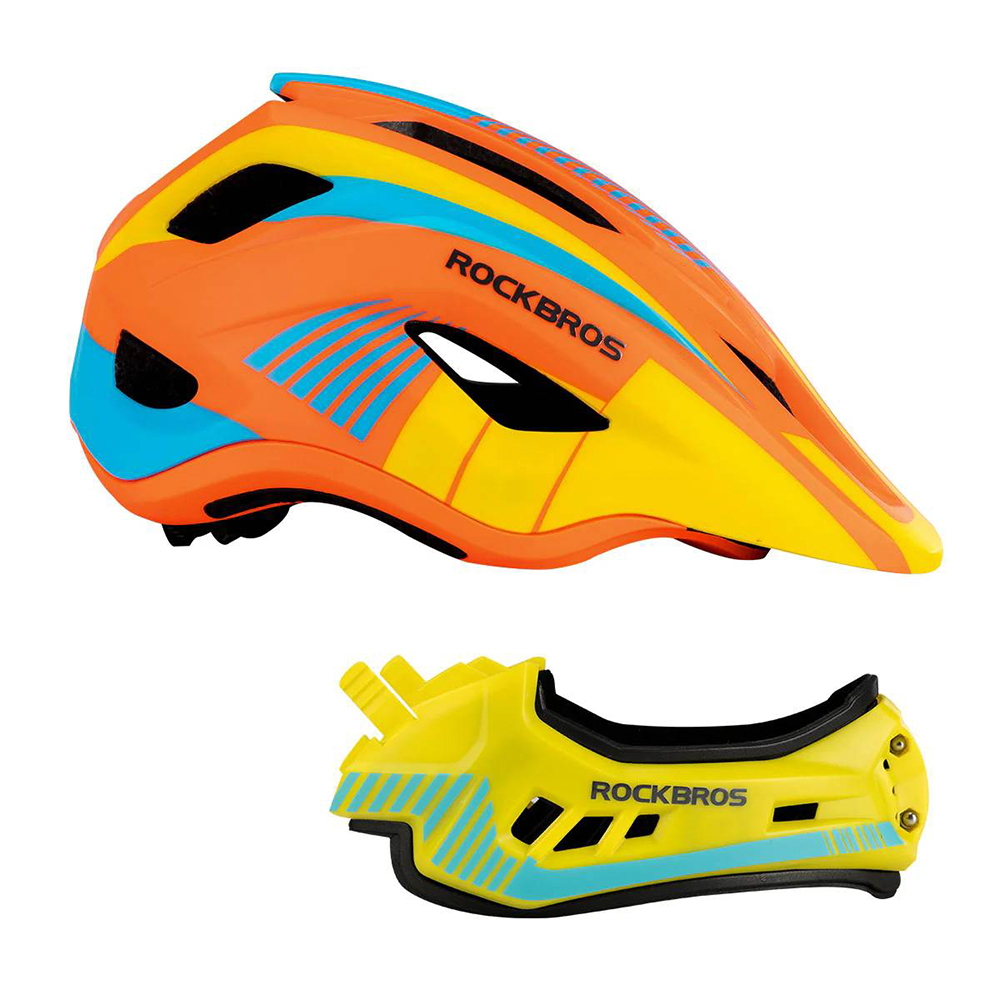 Rockbros TT-32SOYB-S Children&amp;amp;#39;s Bike Helmet with Detachable Chin Size S - Yellow-Orange