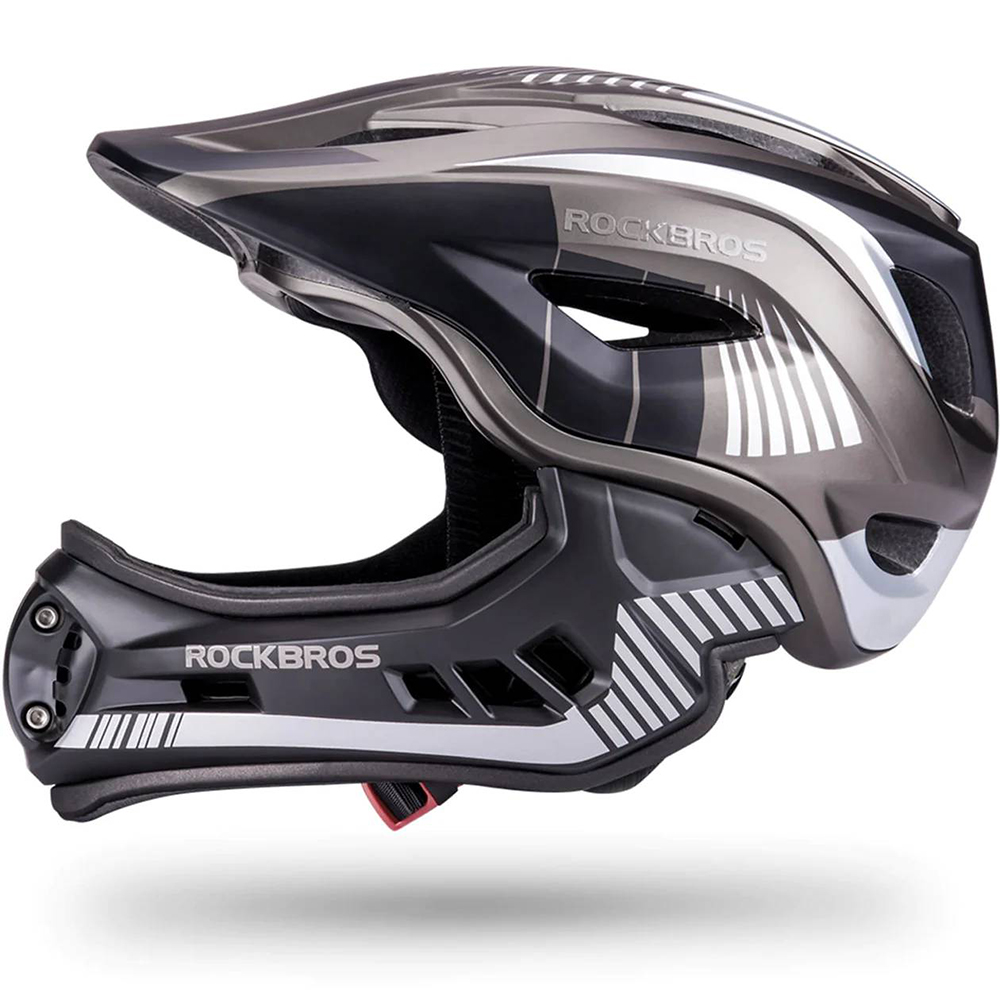 Rockbros TT-32SBTG-M children&amp;amp;#39;s bicycle helmet with removable chinbar, size M - gray