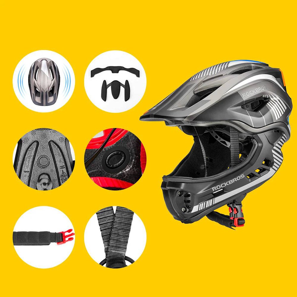 Rockbros TT-32SBTG-S Children&amp;amp;#39;s Bike Helmet with Detachable Chin Size S - Gray