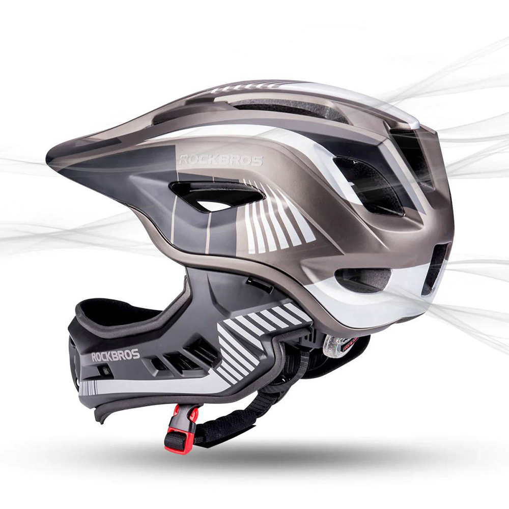 Rockbros TT-32SBTG-S Children&amp;amp;#39;s Bike Helmet with Detachable Chin Size S - Gray