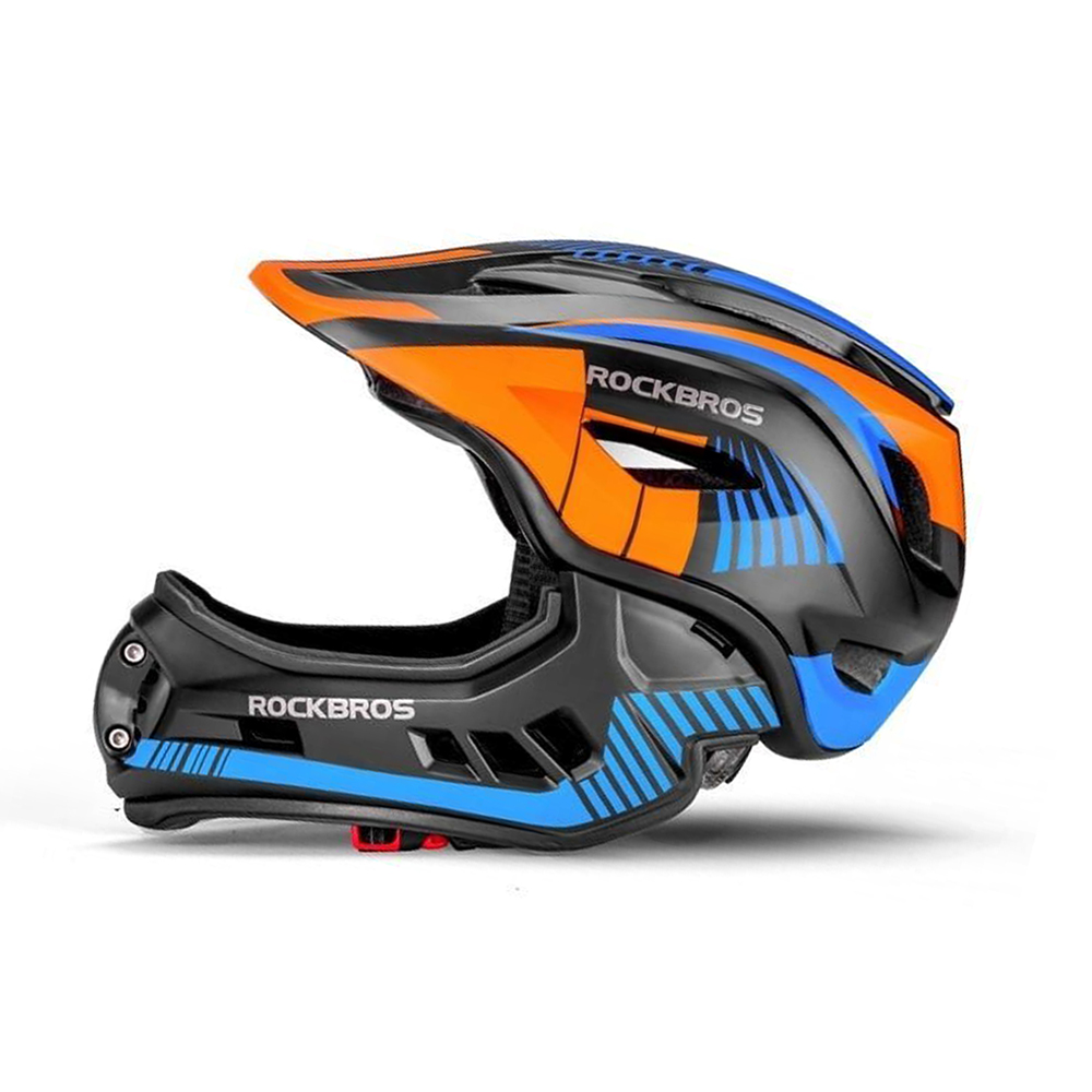 Rockbros TT-32SOBL-M children&amp;amp;#39;s bicycle helmet with removable chinbar, size M - black and orange