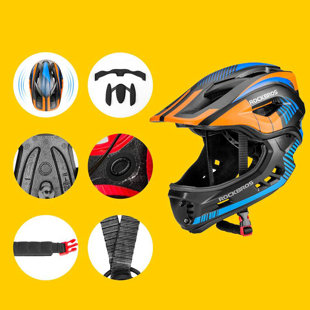 Rockbros TT-32SOBL-M children&amp;amp;#39;s bicycle helmet with removable chinbar, size M - black and orange