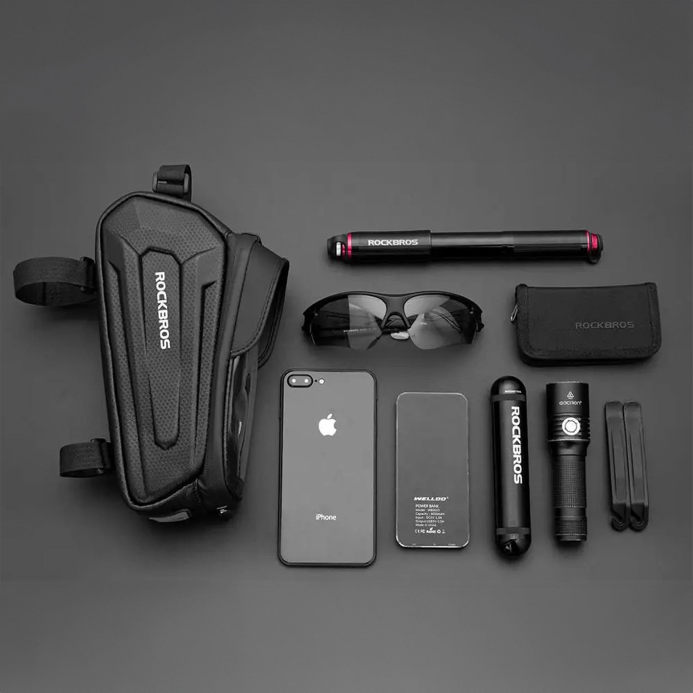 Rockbros B68-1 frame-mounted bicycle bag with phone pocket, 1.7l, black