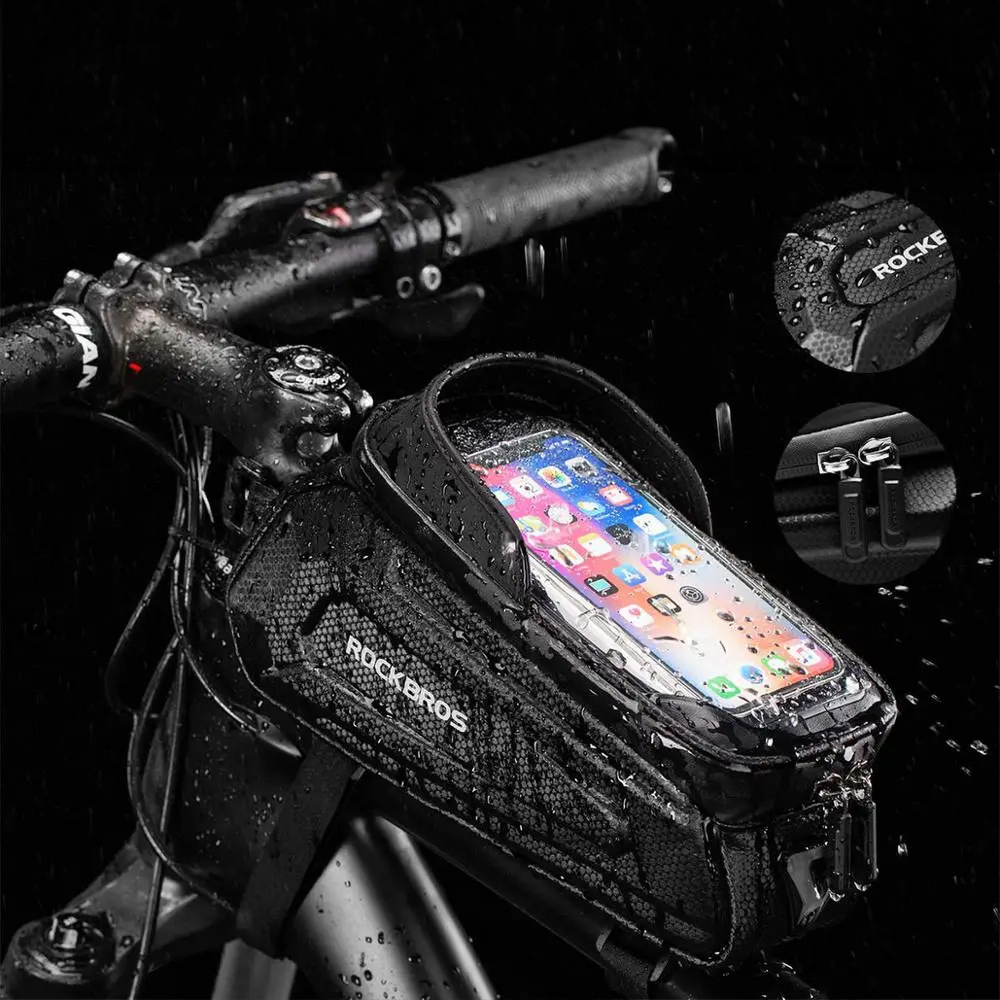 Rockbros B68-1 frame-mounted bicycle bag with phone pocket, 1.7l, black