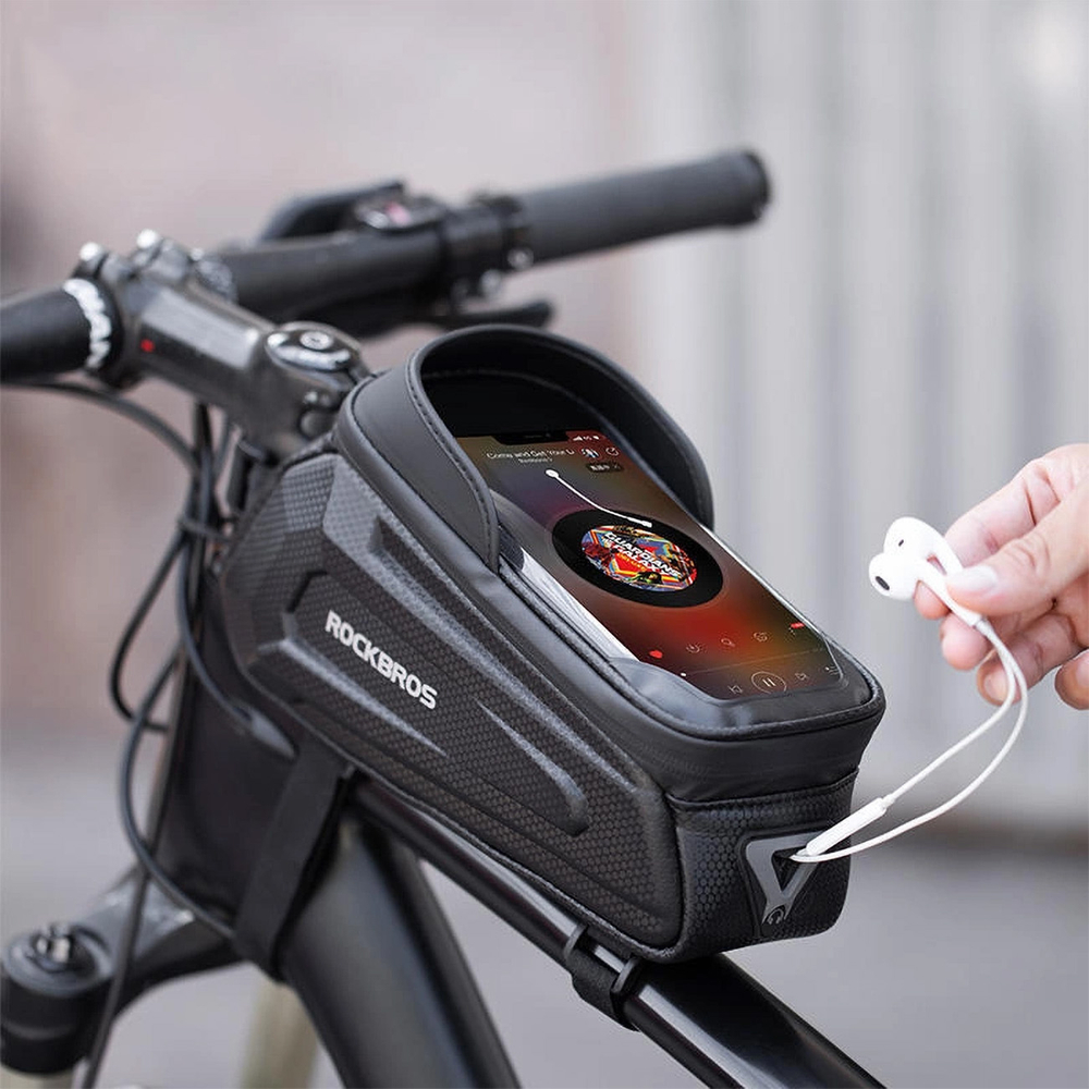 Rockbros B68-1 frame-mounted bicycle bag with phone pocket, 1.7l, black