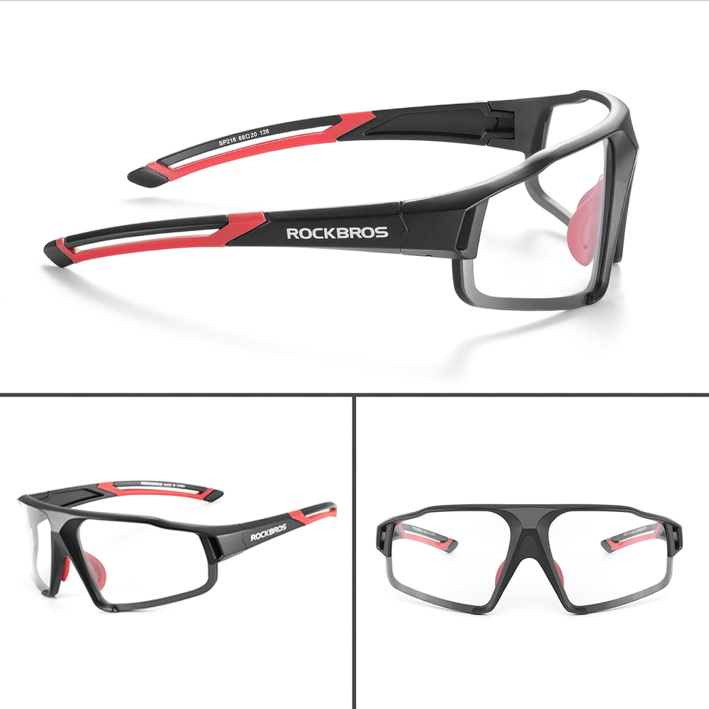 Rockbros SP216BK photochromic UV400 cycling glasses - black and red