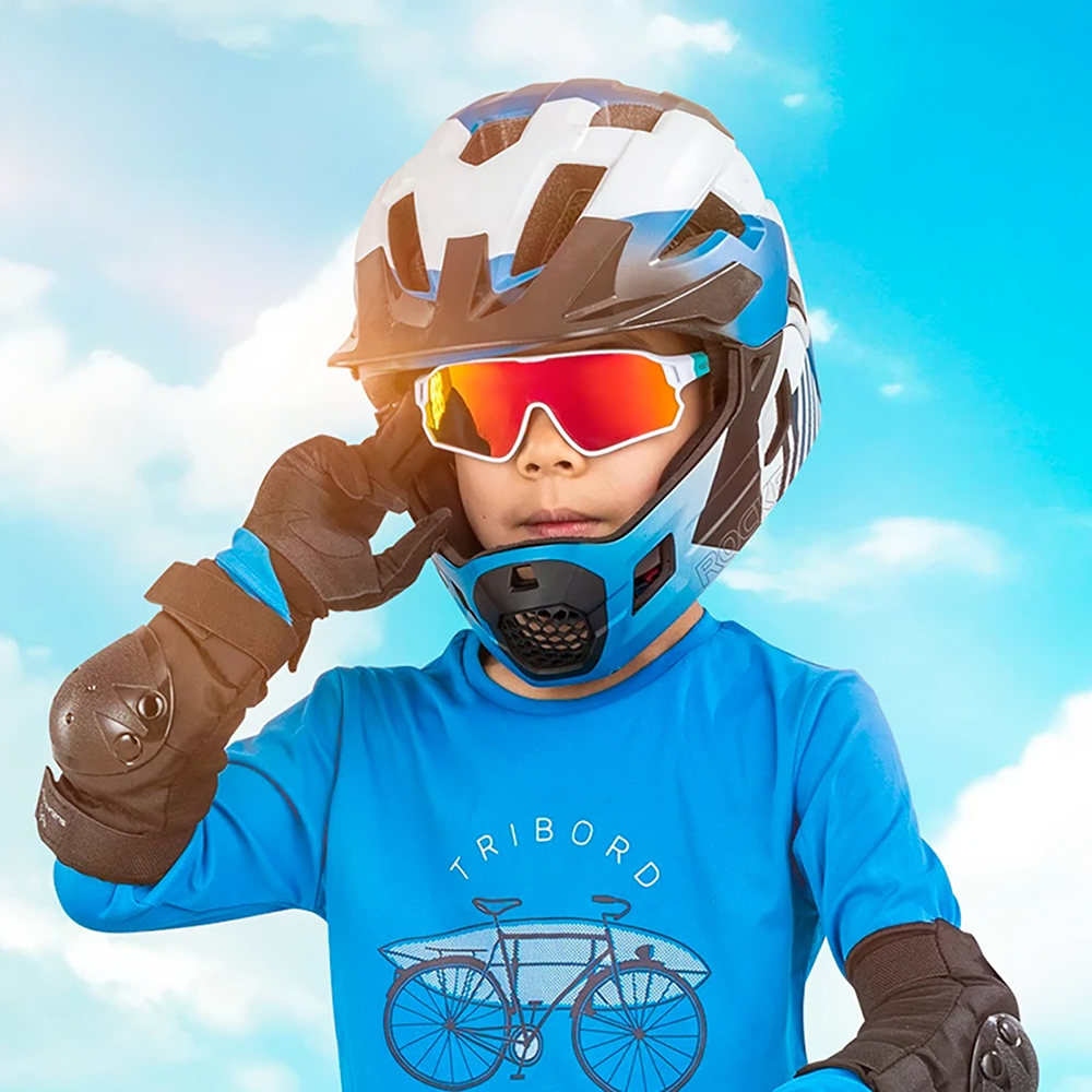 Rockbros 14110009003 polarized cycling glasses for children 8-14 years old - green and white