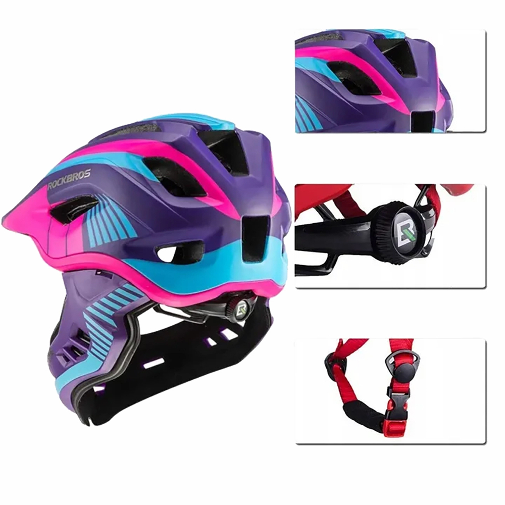 Rockbros TT-32SBPP-M Children&amp;amp;#39;s Bike Helmet with Detachable Chin Size M - Purple-Pink