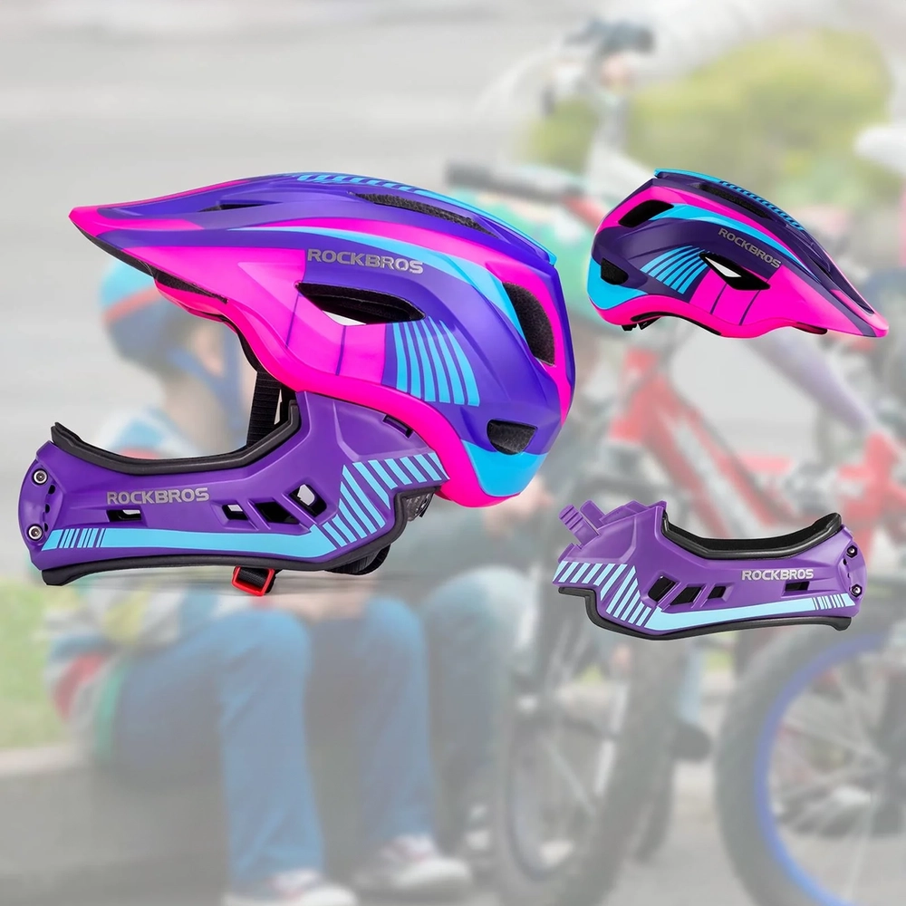 Rockbros TT-32SBPP-M Children&amp;amp;#39;s Bike Helmet with Detachable Chin Size M - Purple-Pink