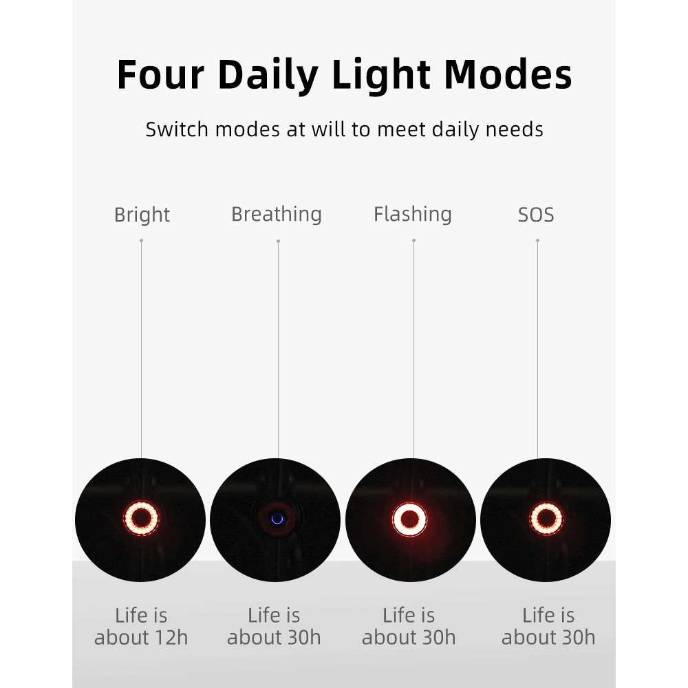 Rockbros Q3 Rear Bike Light with Smart Stop System - Black