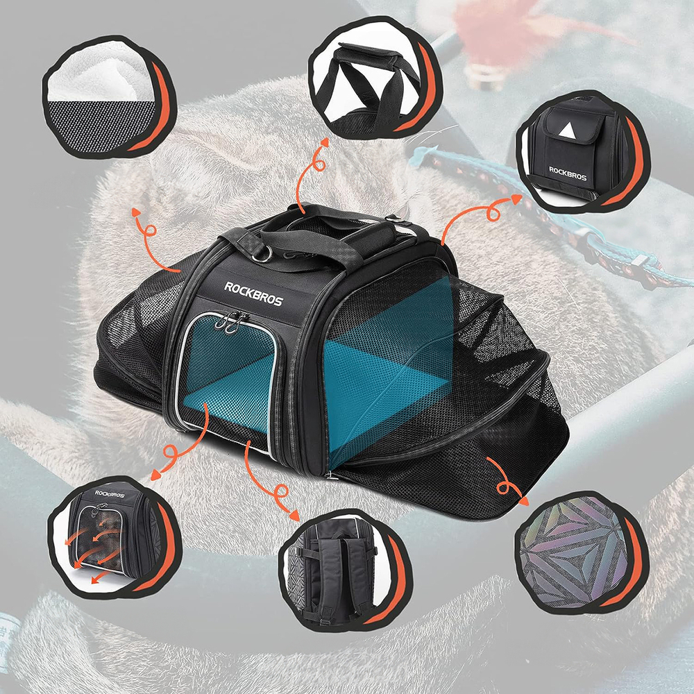 Rockbros 30140028001 transport bicycle bag for cats and dogs - black