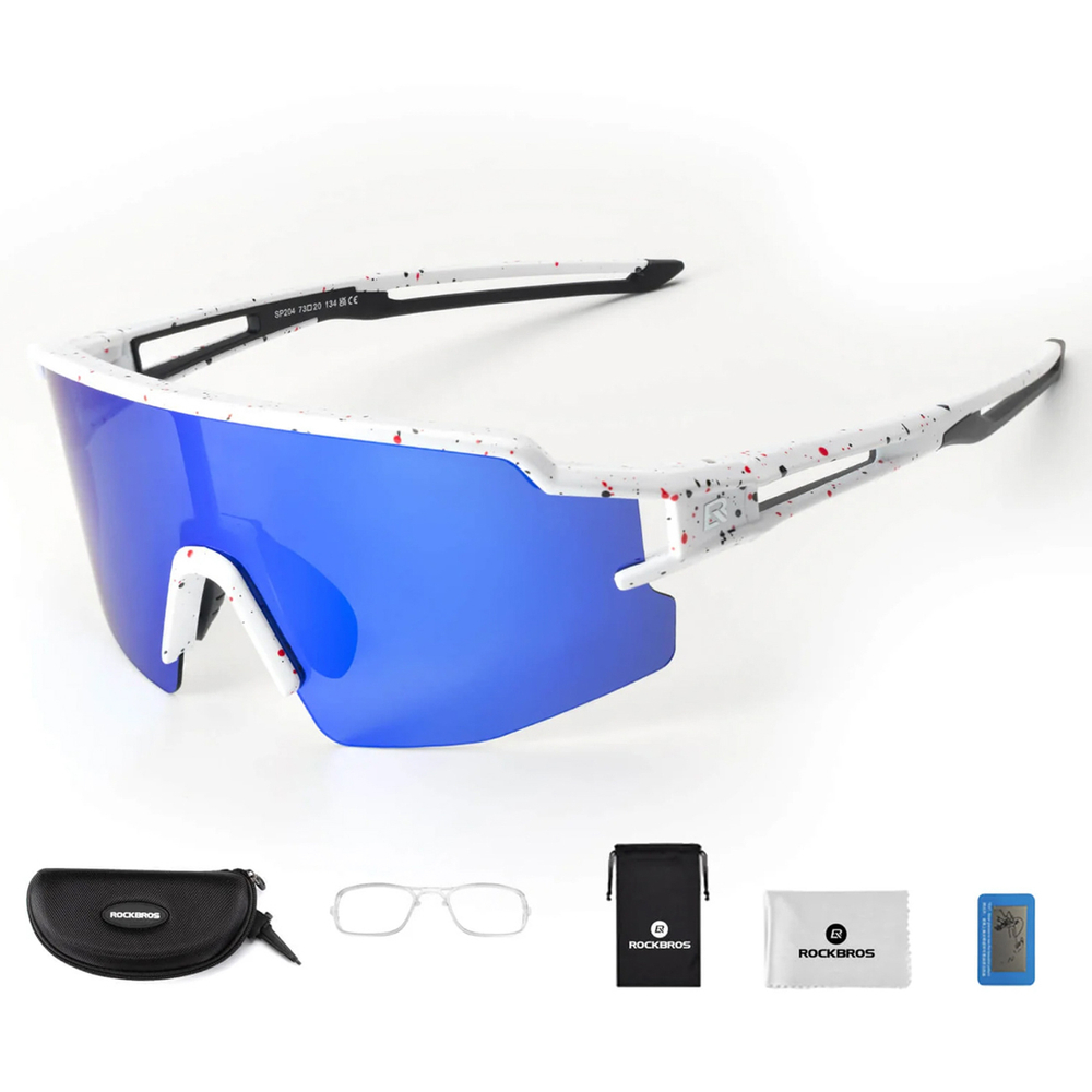 Rockbros Polarized Cycling Glasses with UV Protection and Corrective Insert Blue Lenses - White