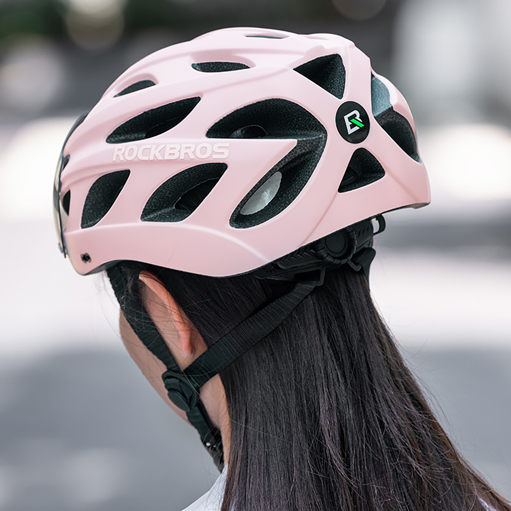 Rockbros Bike Helmet with Visor, Detachable UV Goggles, Detachable Visor, Unisex - Pink