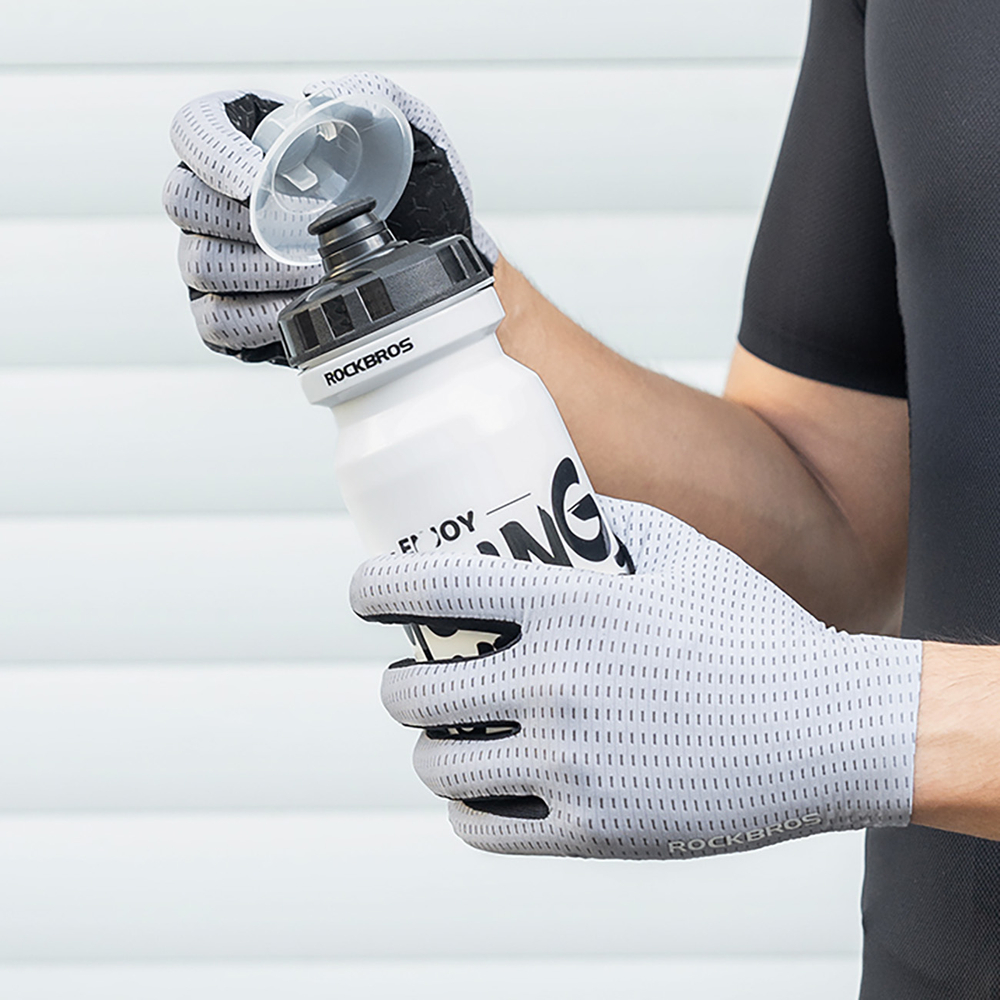 Rockbros Breathable Full Finger Cycling Gloves, Size: L - Gray
