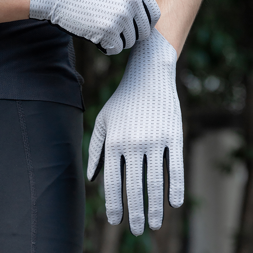 Rockbros Breathable Full Finger Cycling Gloves, Size: M - Gray