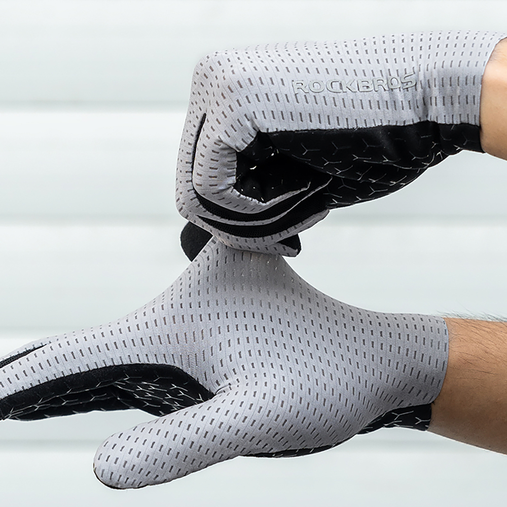 Rockbros Breathable Full Finger Cycling Gloves, Size: M - Gray
