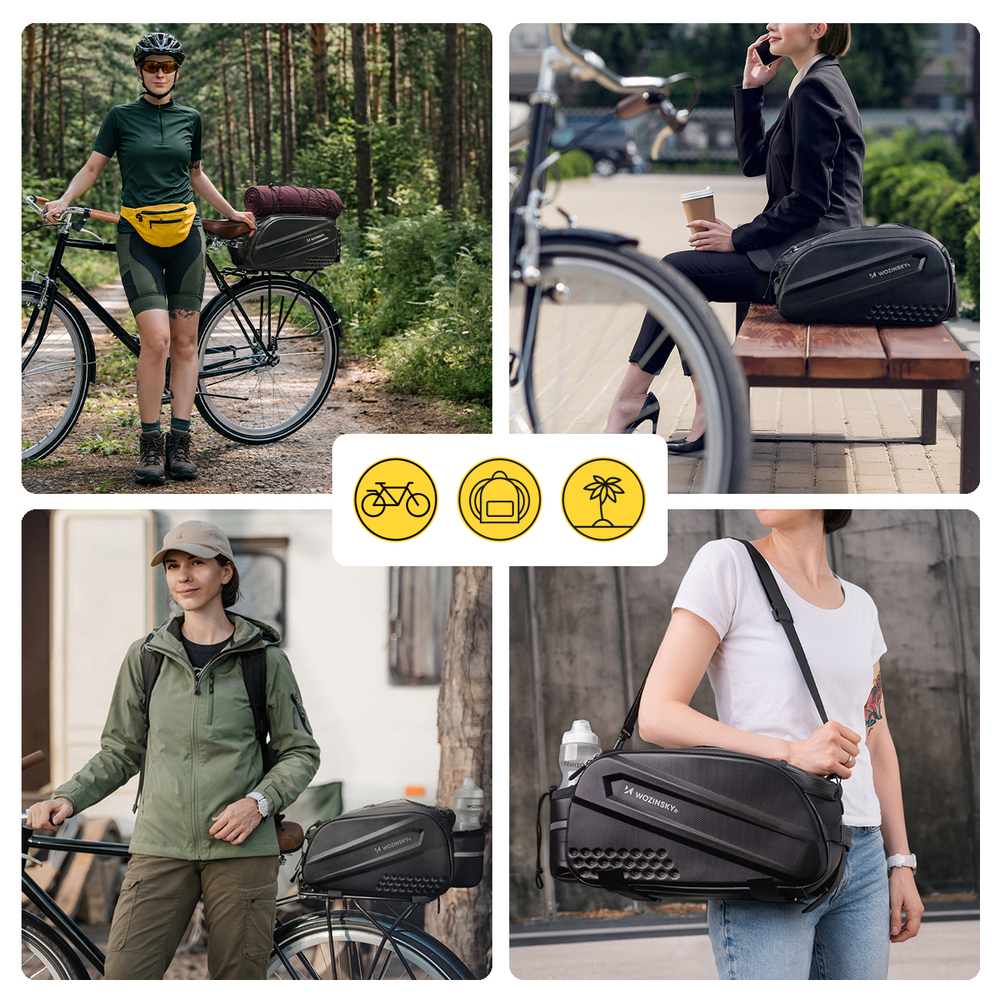 Wozinsky Bike Trunk Bag with Long Strap and Expandable Side Pockets - Black