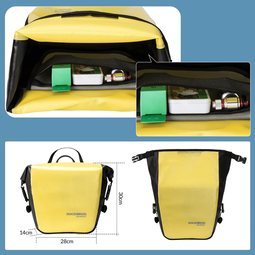 Rockbros AS-003-1Y waterproof bicycle bag with shoulder strap, front/rear mounting, 10-14l - yellow