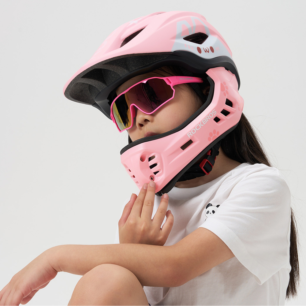 Rockbros TT-32002 Rabbit Children&amp;amp;#39;s Bike Helmet with Detachable Chin Size M (54-58) - Pink