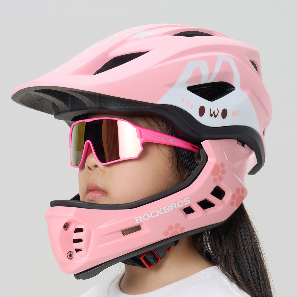 Rockbros TT-32002 Rabbit Children&amp;amp;#39;s Bike Helmet with Detachable Chin Size M (54-58) - Pink