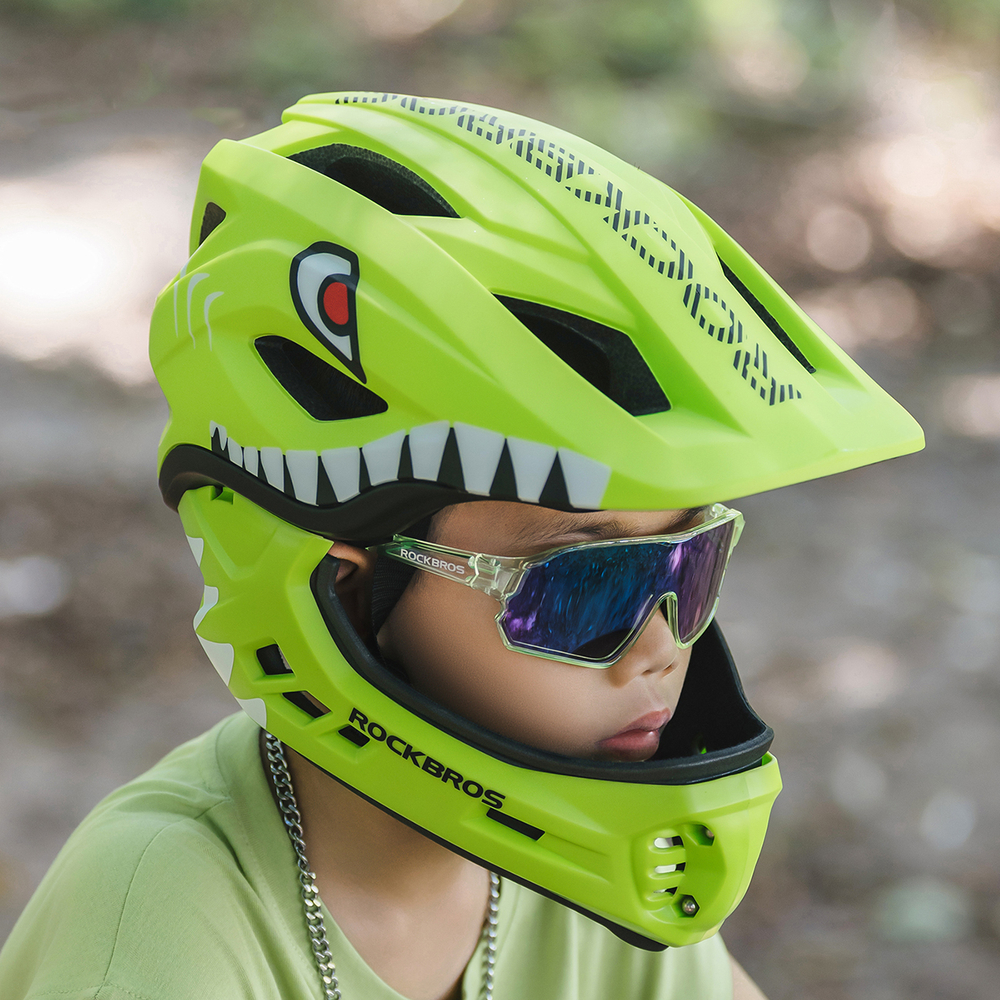 Rockbros TT-32003 Shark Children&amp;amp;#39;s Bike Helmet with Detachable Jaw Size S (48-52) - Green