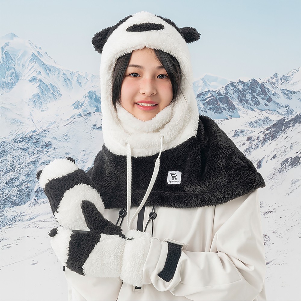 Qunature Panda Ski Gloves for Kids and Adults Size S - Black/White