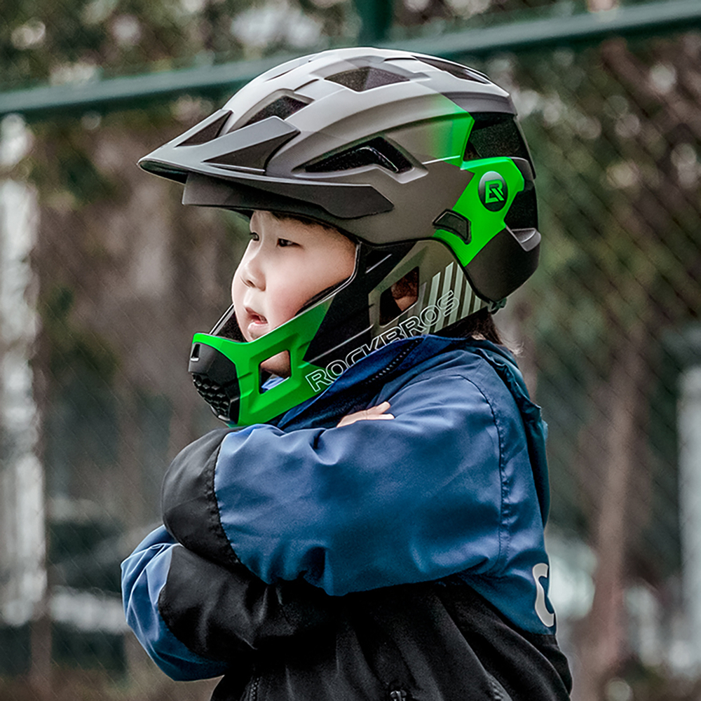 Rockbros TS-61 10110061004 Children&amp;amp;#39;s Bike Helmet with Detachable Chin Size M (54-57) - Green