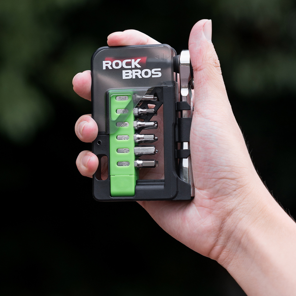 Rockbros Bike Tool Set with Mini Ratchet and Bits - Translucent Green