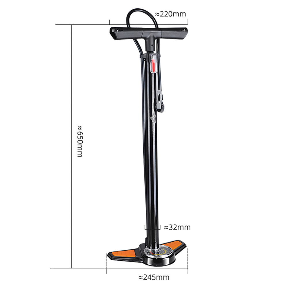 Rockbros GP6532B Floor Pump with Pressure Gauge - Black and Orange