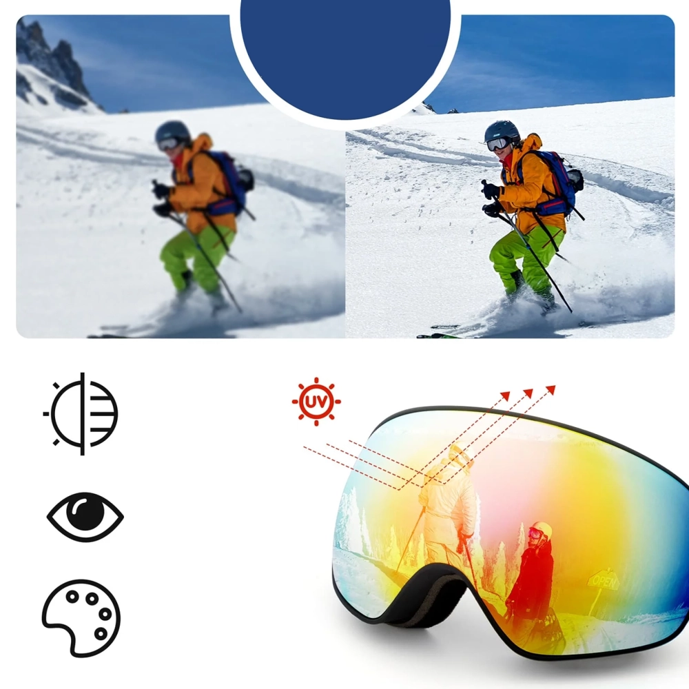 Rockbros SP284 Kids Ski Goggles Anti-Fog with UV Filter Gray Lens with Red Mirror - Black
