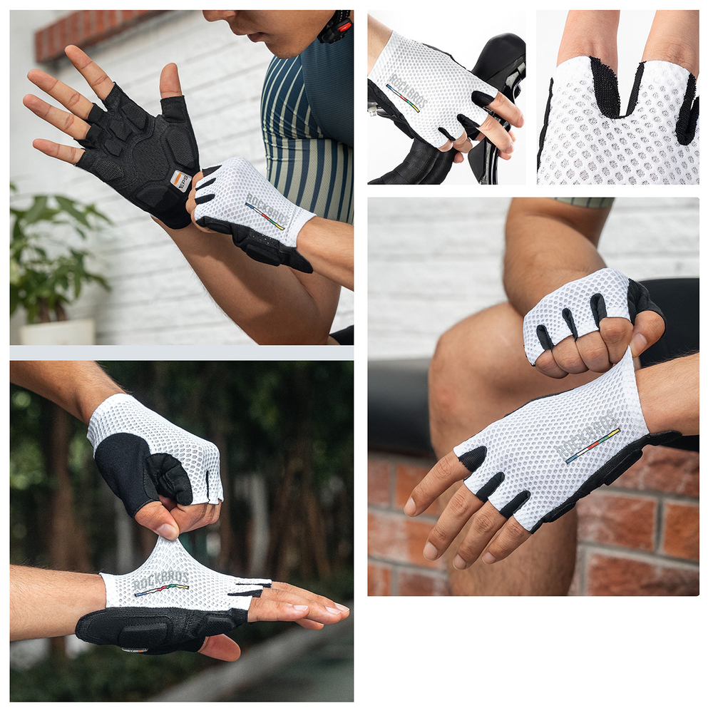 Rockbros TLS004 ROAD TO SKY Short Shock Absorbing Cycling Gloves M - White