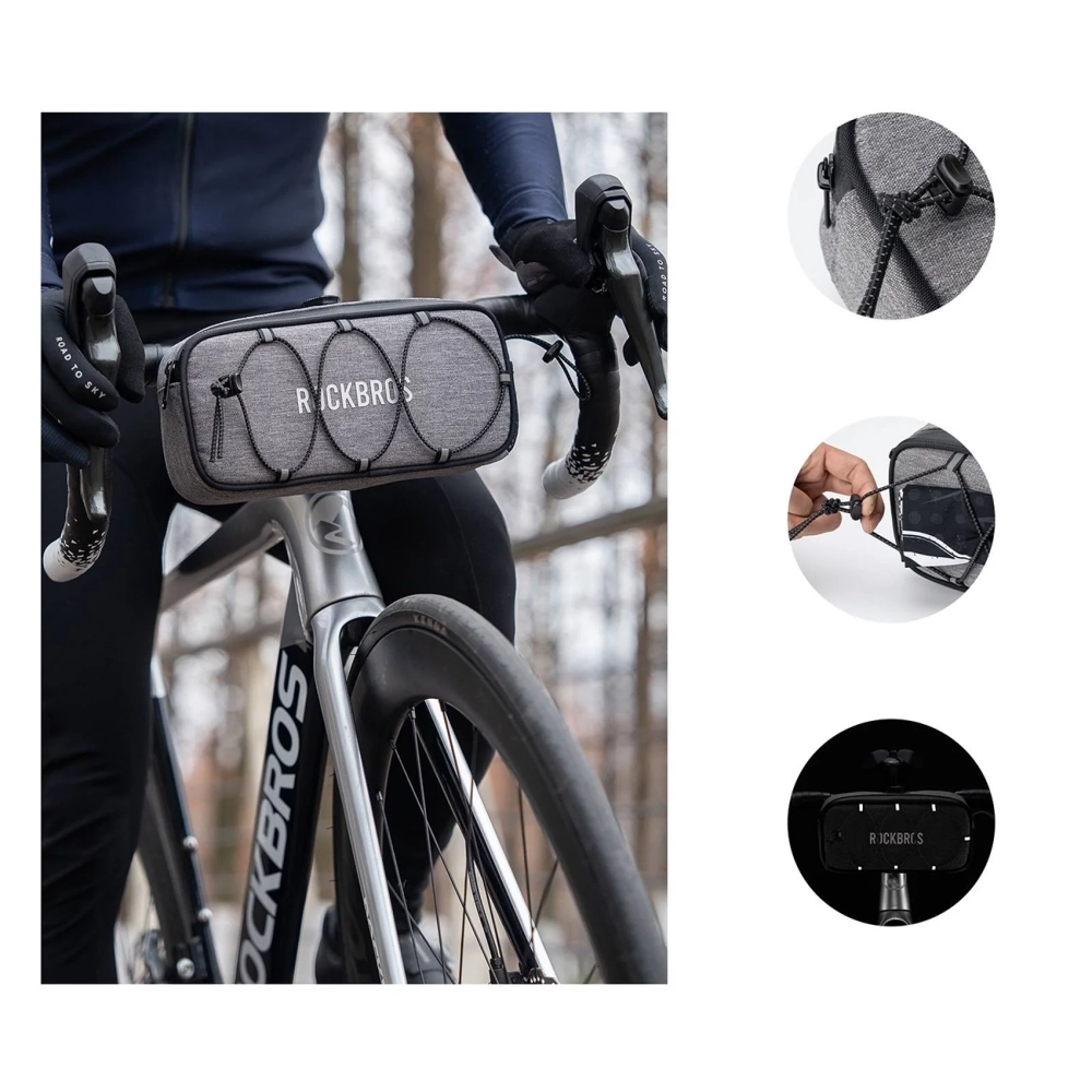 Rockbros TL001 ROAD TO SKY 1.9L Waterproof Handlebar Bike Bag - Gray