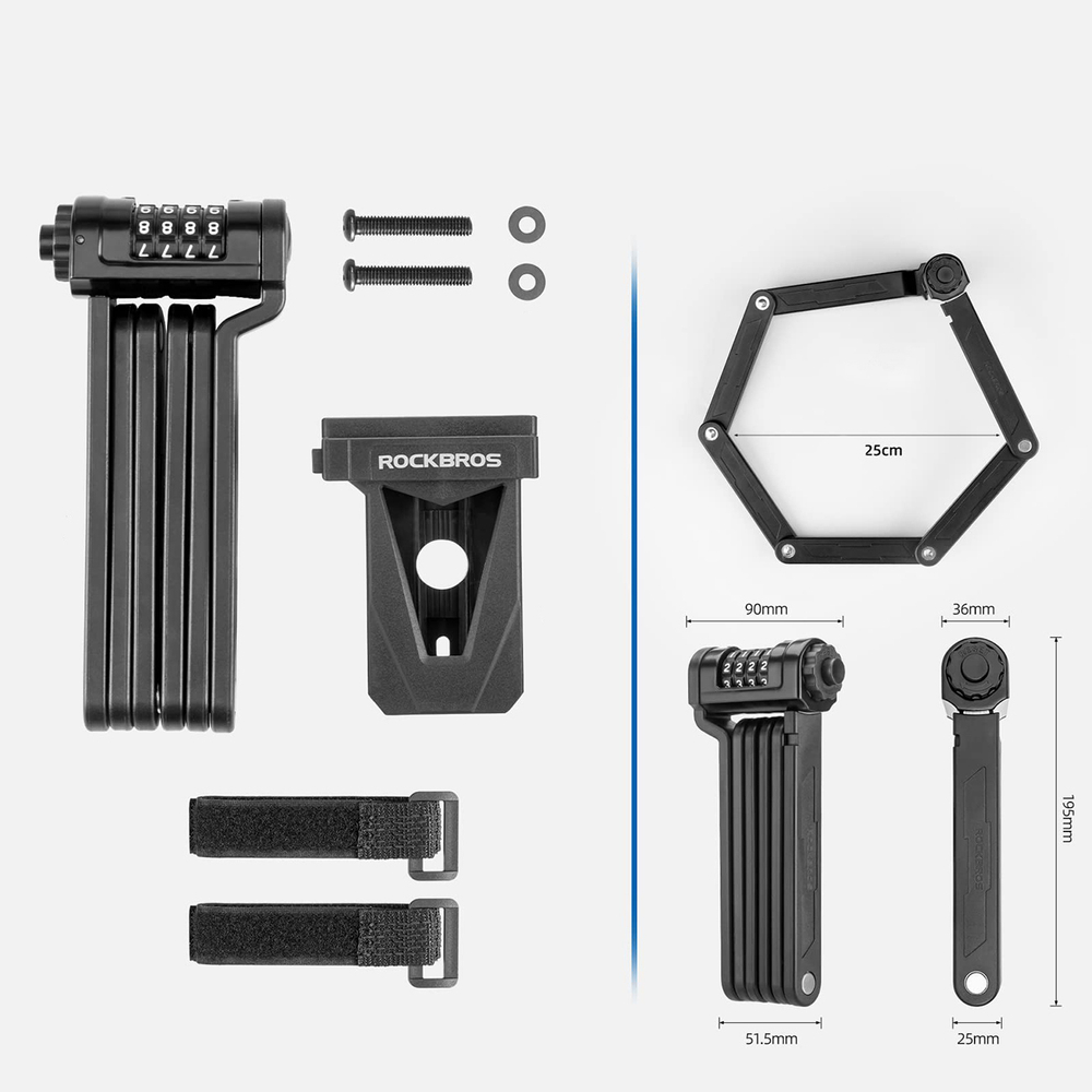 Rockbros LFCXR0085 Folding Bike Lock with Combination - Black