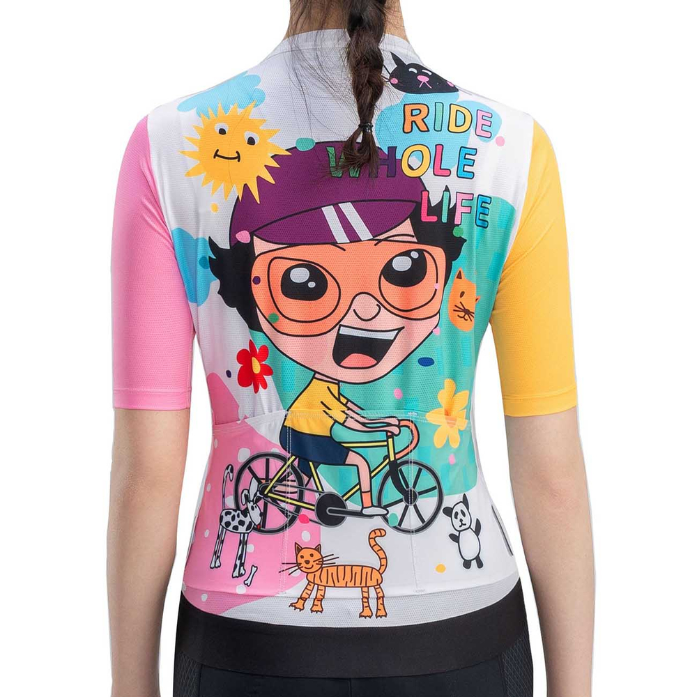 Rockbros 15210005005 L Women&amp;amp;#39;s Cycling Jersey with Print - White