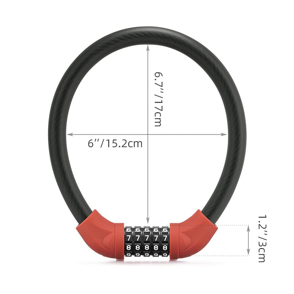 Rockbros RKS870-BK bicycle lock with code, steel cable, 85 cm - red