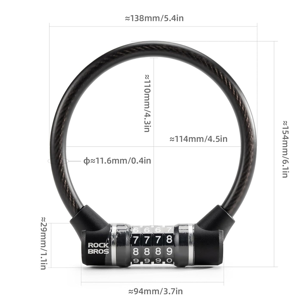 Rockbros 87639-4 bicycle lock with code and steel cable - black