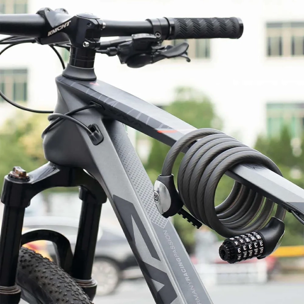 Rockbros RKS531 bike lock with 5-digit code, steel cable, 180 cm, with LED lighting - black
