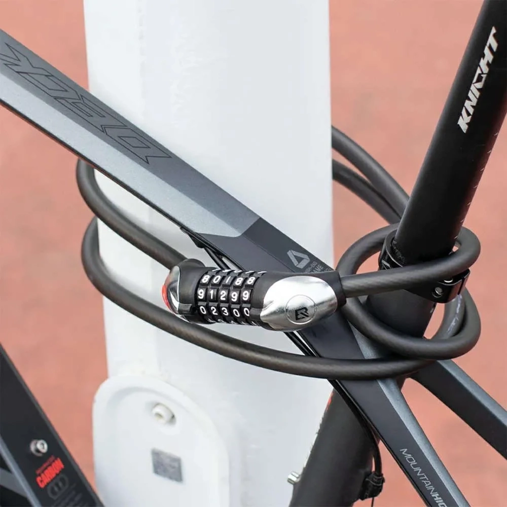 Rockbros RKS531 bike lock with 5-digit code, steel cable, 180 cm, with LED lighting - black