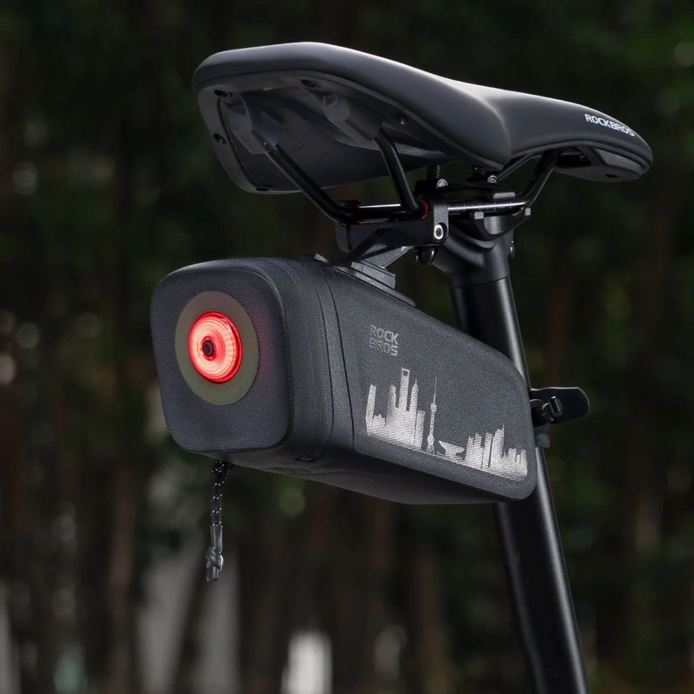 Rockbros AS-141 Lightweight Bicycle Seat Bag with Smart Rear Light - Black