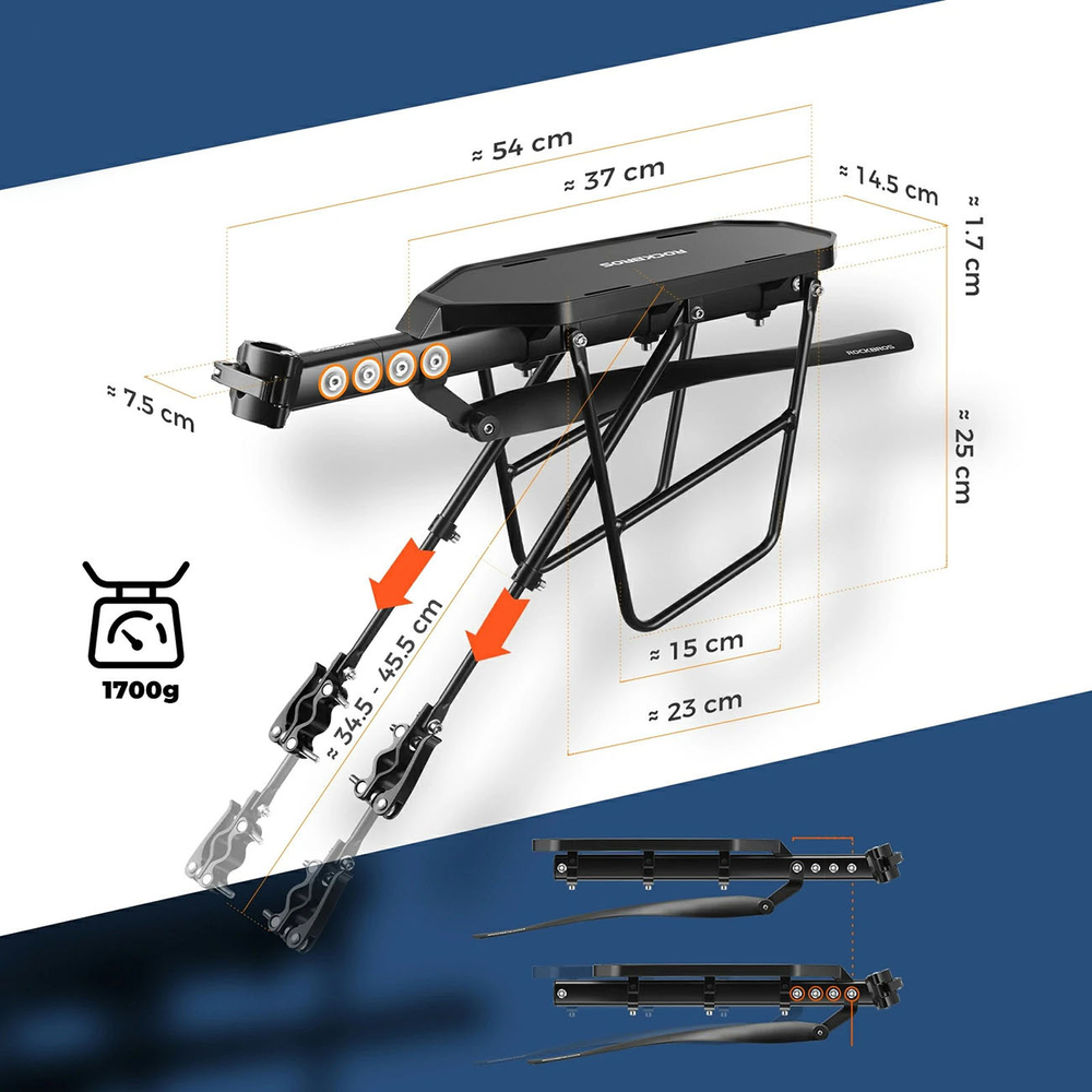Rockbros RBHJ-1 Black Diamond Bike Rack with Mudguard and Quick Mount for 26-29&amp;quot; Mountain Bikes - Black