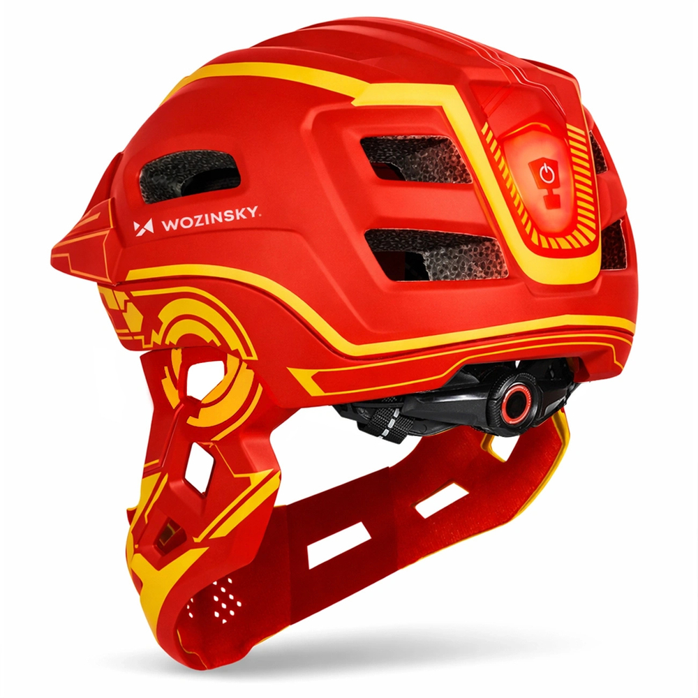 Wozinsky Kids' Full Face Bike Helmet with USB Rear Light S - Red and Yellow - OUTLET