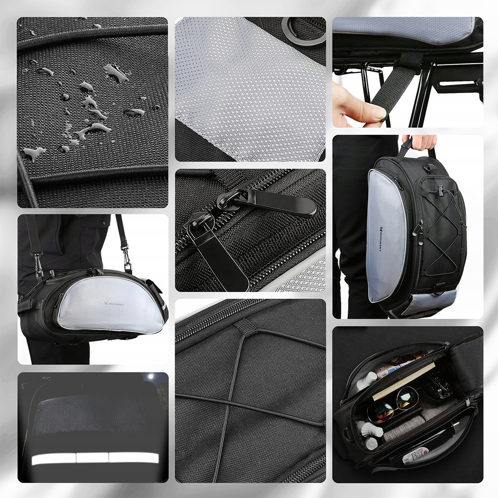 Wozinsky Bike Pannier Bag with Shoulder Strap 13L Black (WBB1BK)