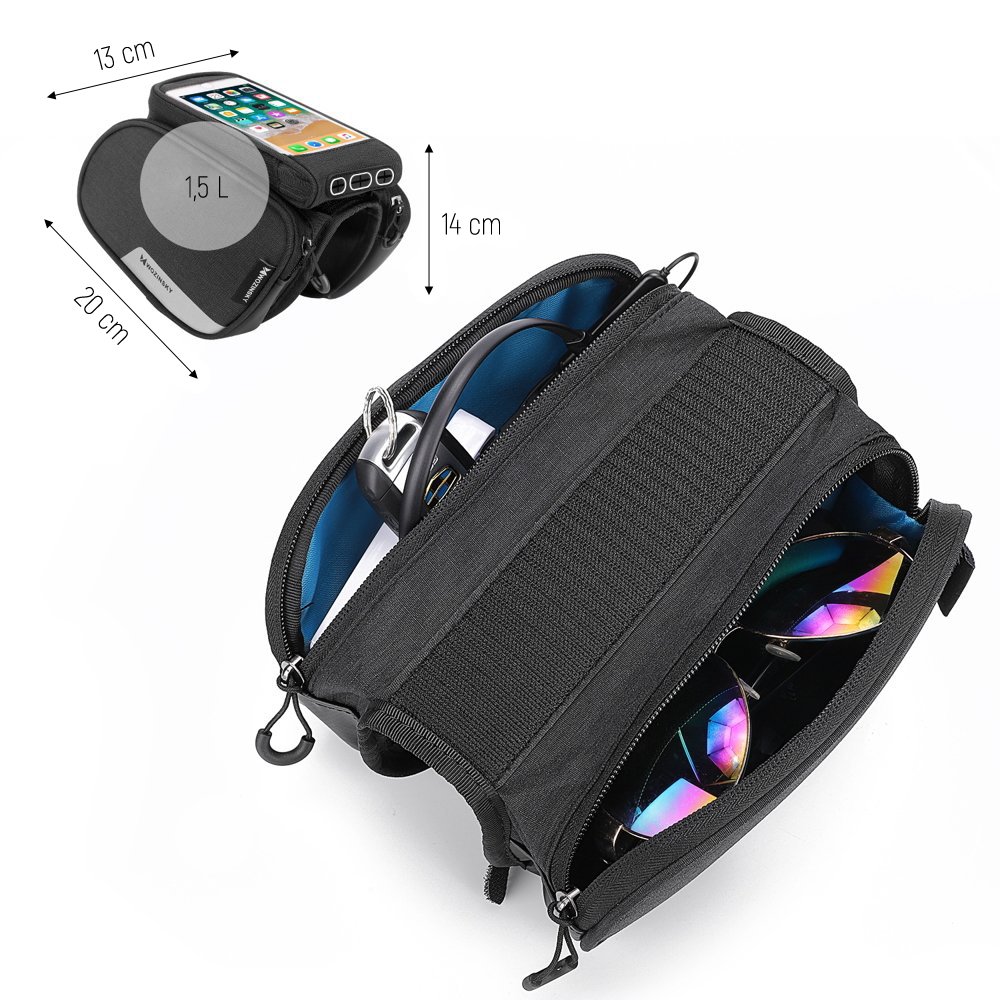 Wozinsky frame bike bag + detachable phone cover up to 6.5 &amp;quot;1.5l black (WBB7BK)